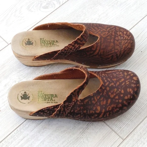 El Naturalista Clogs Brown Leather with Wooden Sole Size EU 37 - Picture 2 of 14